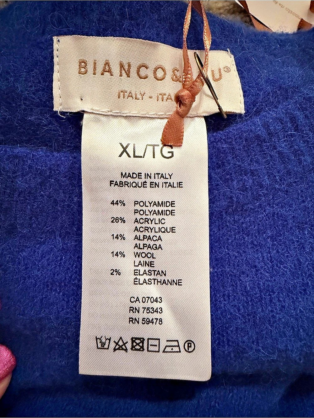 Bianco&Blu Blue Alpaca Blend Crewneck Sweater XL NWT - Picture 4 of 6